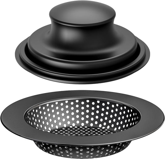 Huntorny 2PCS Kitchen Sink Drain Strainer and Stopper, Drain Catcher and Drain Protector for Kitchen Sink, Plug for Standard 3-1/2 Inch Garbage Disposal Sink Drain Cover