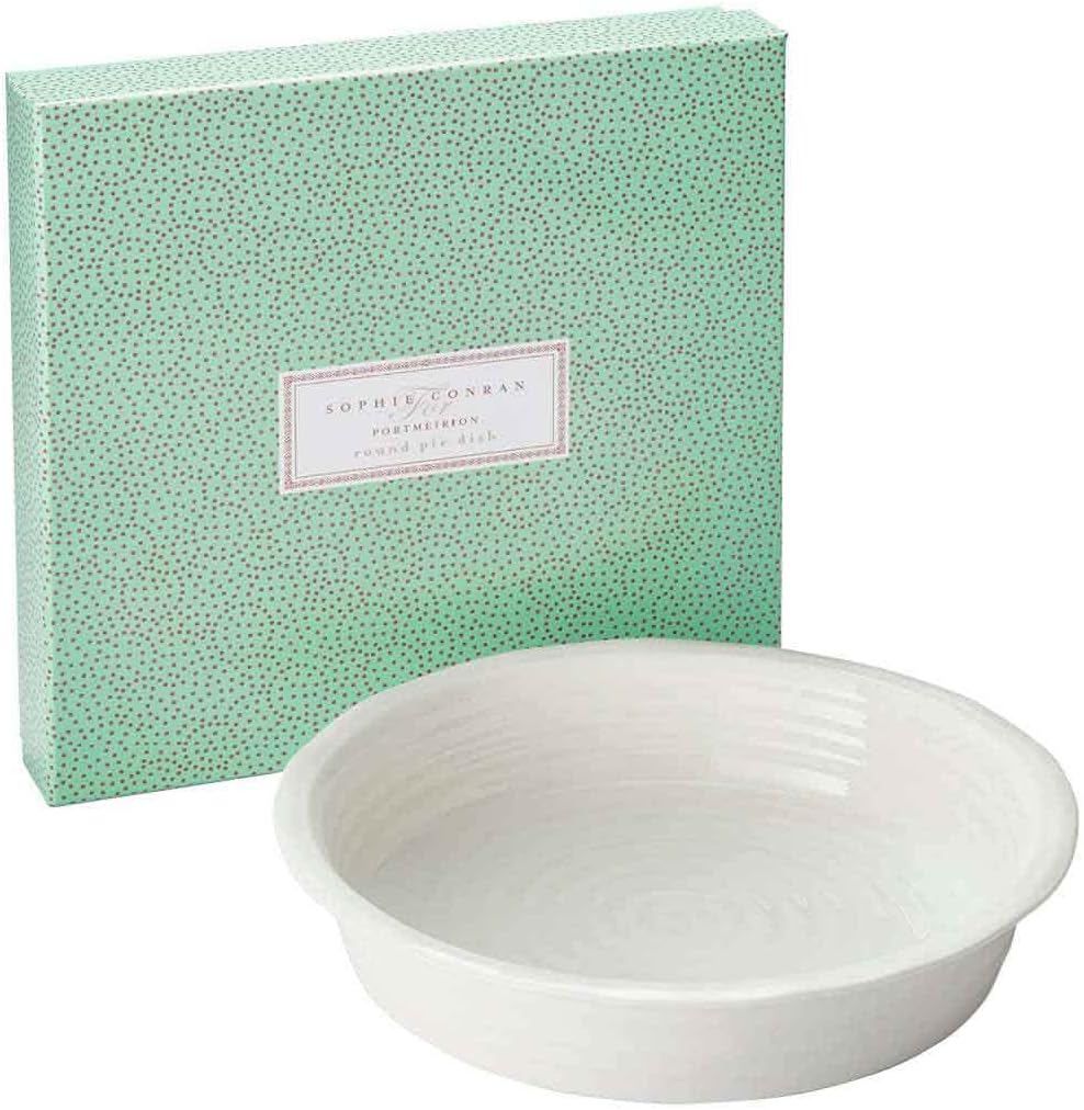 Portmeirion Sophie Conran White Round Pie Dish | 10.5 Inch Pie Pan for Baking Quiche, Pot Pies, and Tarts | Made from Fine Porcelain | Dishwasher and Microwave Safe