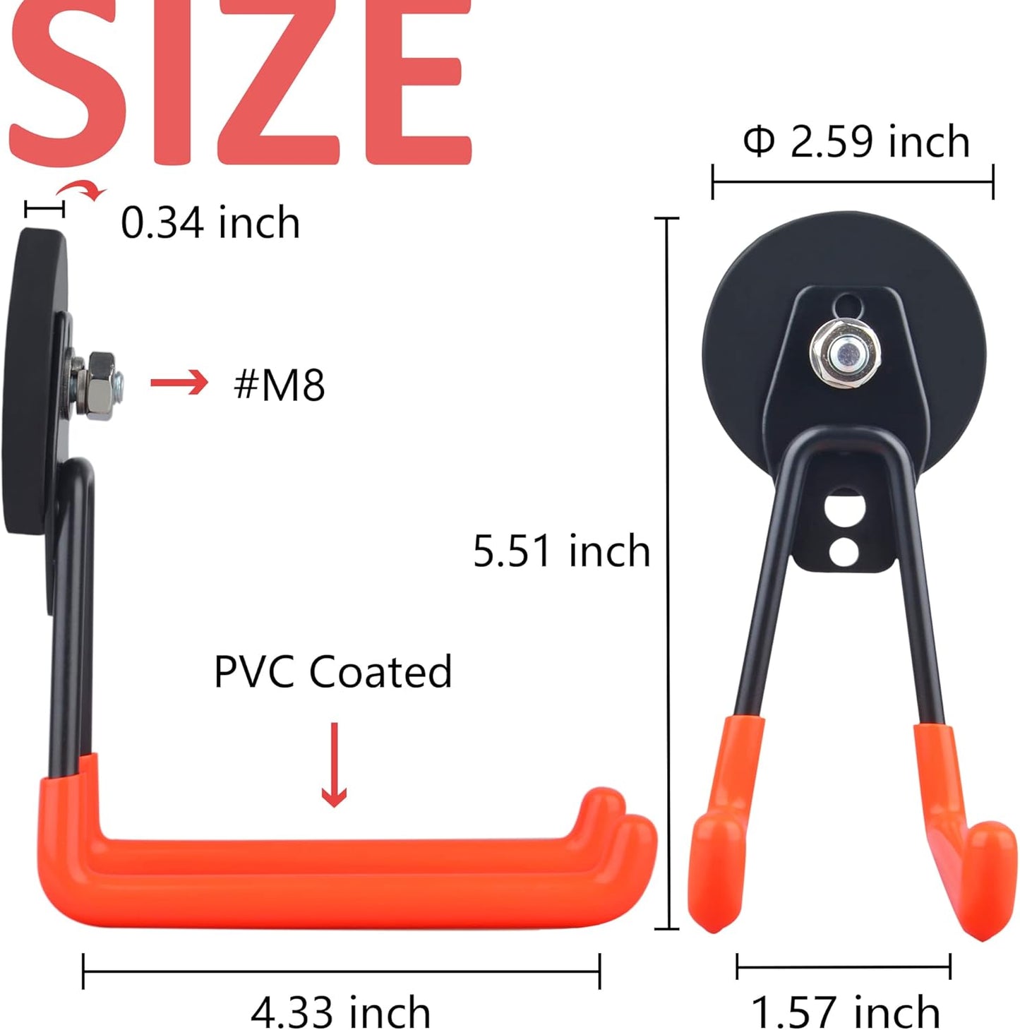 MUTUACTOR Magnetic Hooks,2PCS Storage Magnetic Hooks Heavy Duty Anti-Slide Garage Hanger Magnetic Mounting,Garage Organization for Power Drill,Garden Tools,Hose,Tool Chest,Steel Pegboard,Workshop