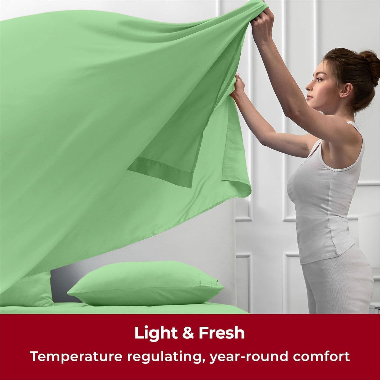 Mellanni Split King Sheets Set - 5 PC Iconic Collection Bedding - Hotel Luxury, Extra Soft, Cooling Bed Sheets - Wrinkle, Fade, Stain Resistant (Split King, Pistachio)