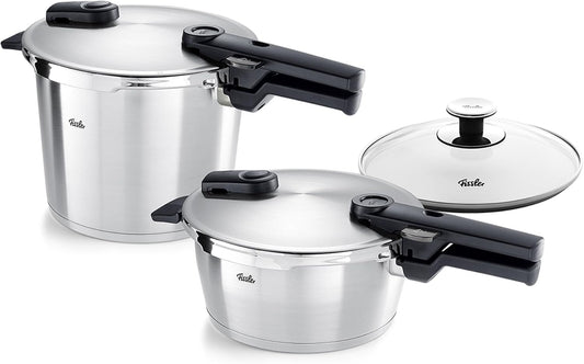 Fissler Vitaquick Premium 3 Piece Set, 3.7 Quart and 6.3 Quart Pressure Cooker with Glass Lid