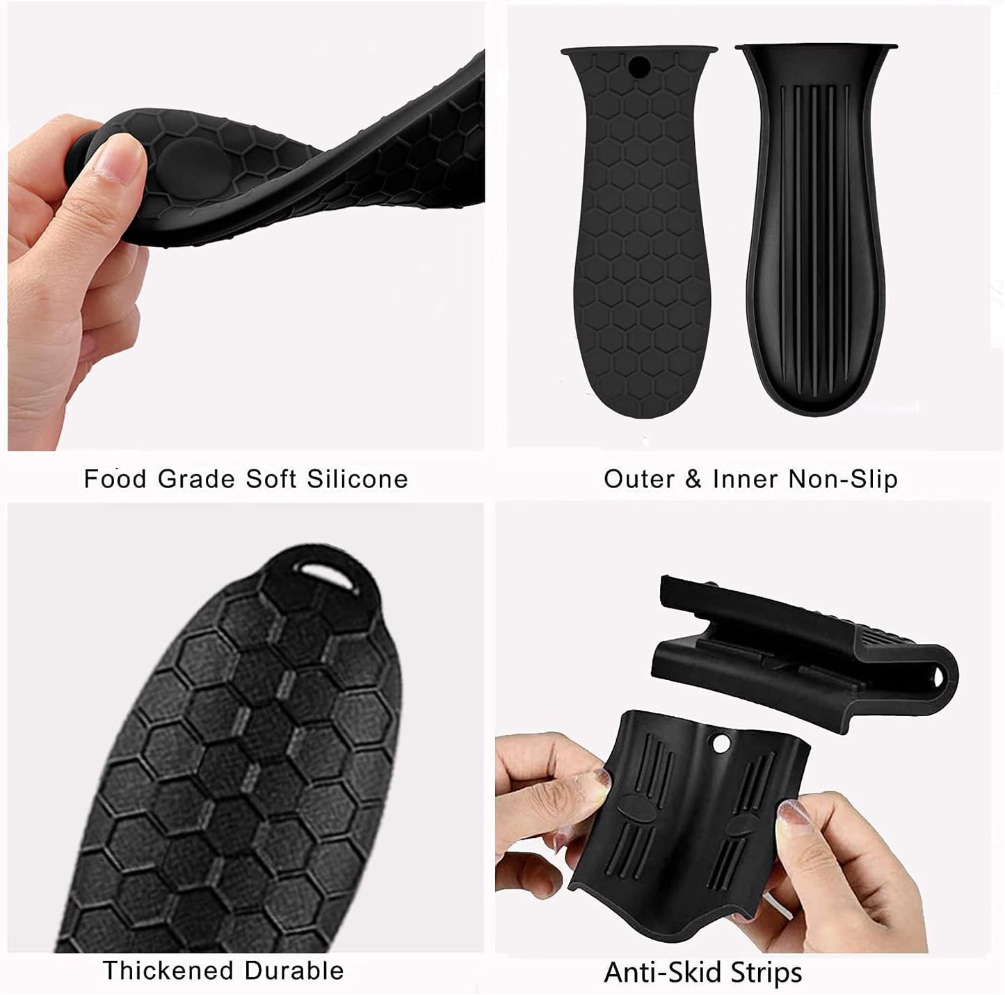 8 Pcs Non-Slip Silicone Hot Handle Holder & Assist Grips, Potholder for Cast Iron Skillets, Heat Resistant Handle Cover Sleeve for Frying Pans, Casserole, Cookware Handles, Black
