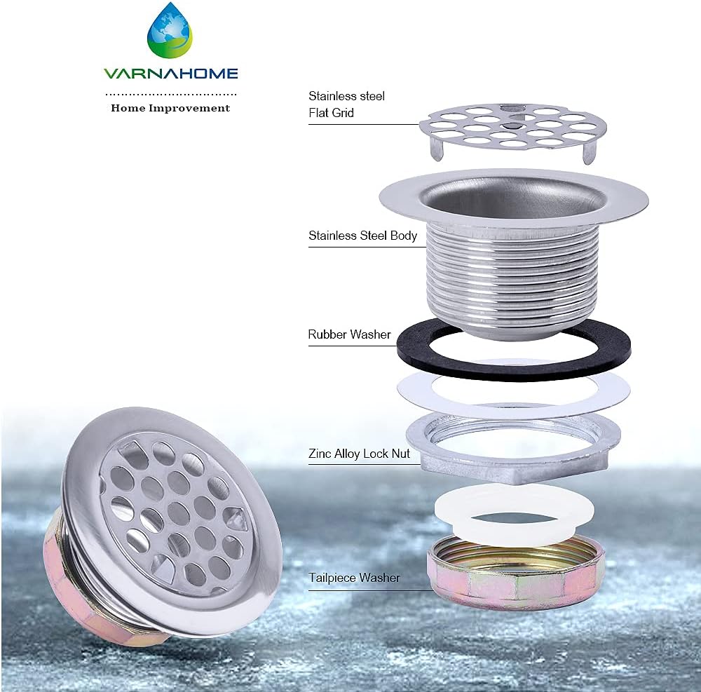 Stainless Steel Shower Strainer Assembly W/Flat Grid Strainer for Bar or Bathroom Sinks