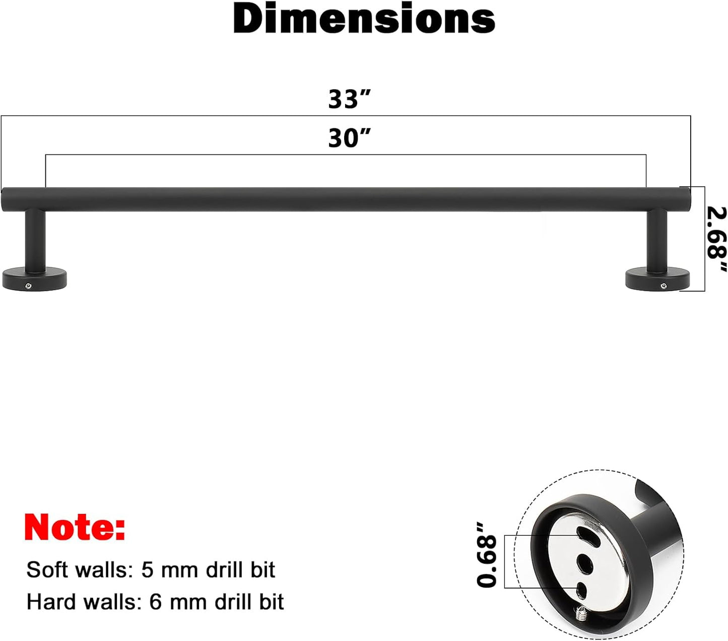 NearMoon Bath Towel Bar, Bath Accessories Thicken Stainless Steel Shower Towel Rack for Bathroom, Towel Holder Wall Mounted (1 Pack, Matte Black, 33 Inch)