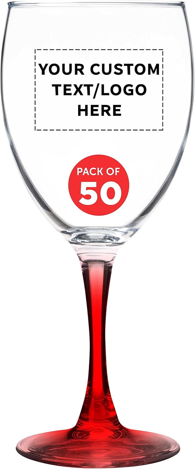 Custom Nuance Wine Glasses by ARC 10.5 oz. Set of 50, Personalized Bulk Pack - Restaurant Glassware, Perfect for Red Wine, White Wine, Cocktails - Red