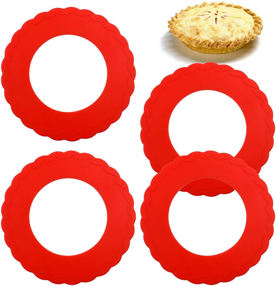 4 Pcs Mini Pie Crust Shields, Silicone Pie Pan Shield for Baking, Mini Pie Crust Protector 4 to 6 in (Red)