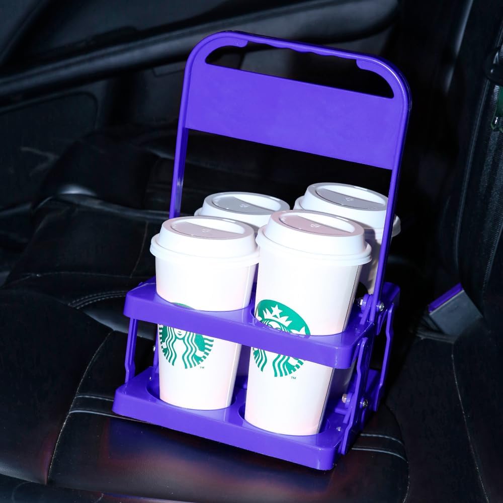 musbus Reusable Drink Carrier with Handle for Doordash, Grubhub, Portable Cup/Coffee Holder Accessories for Delivery, Foldable Drinks Caddy with Tray, Car Durable Plastic Festive Bottle, Vacation