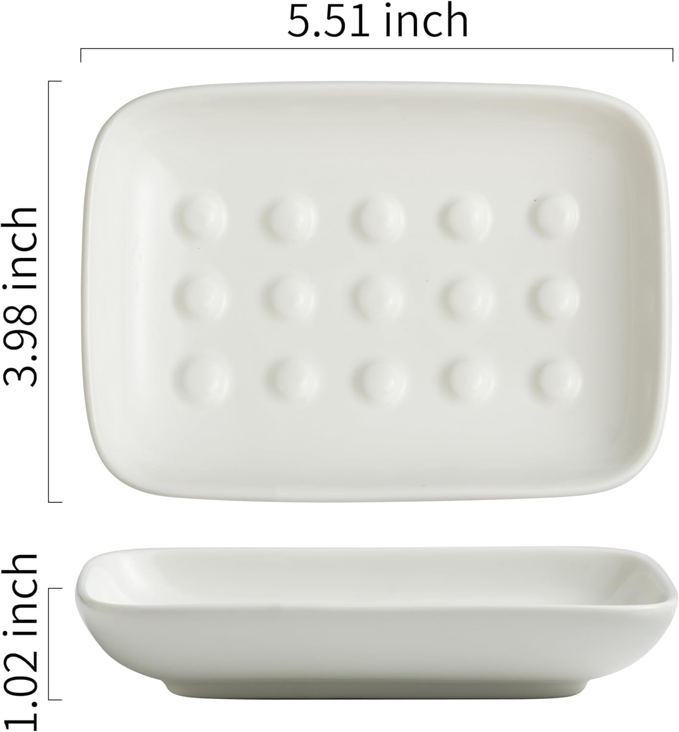 Soap Dish, Ceramic Soap Holder Shower Soap Dish for Bar Soap Sponge, Soap Saver Tray for Bathroom Kitchen Sink, White