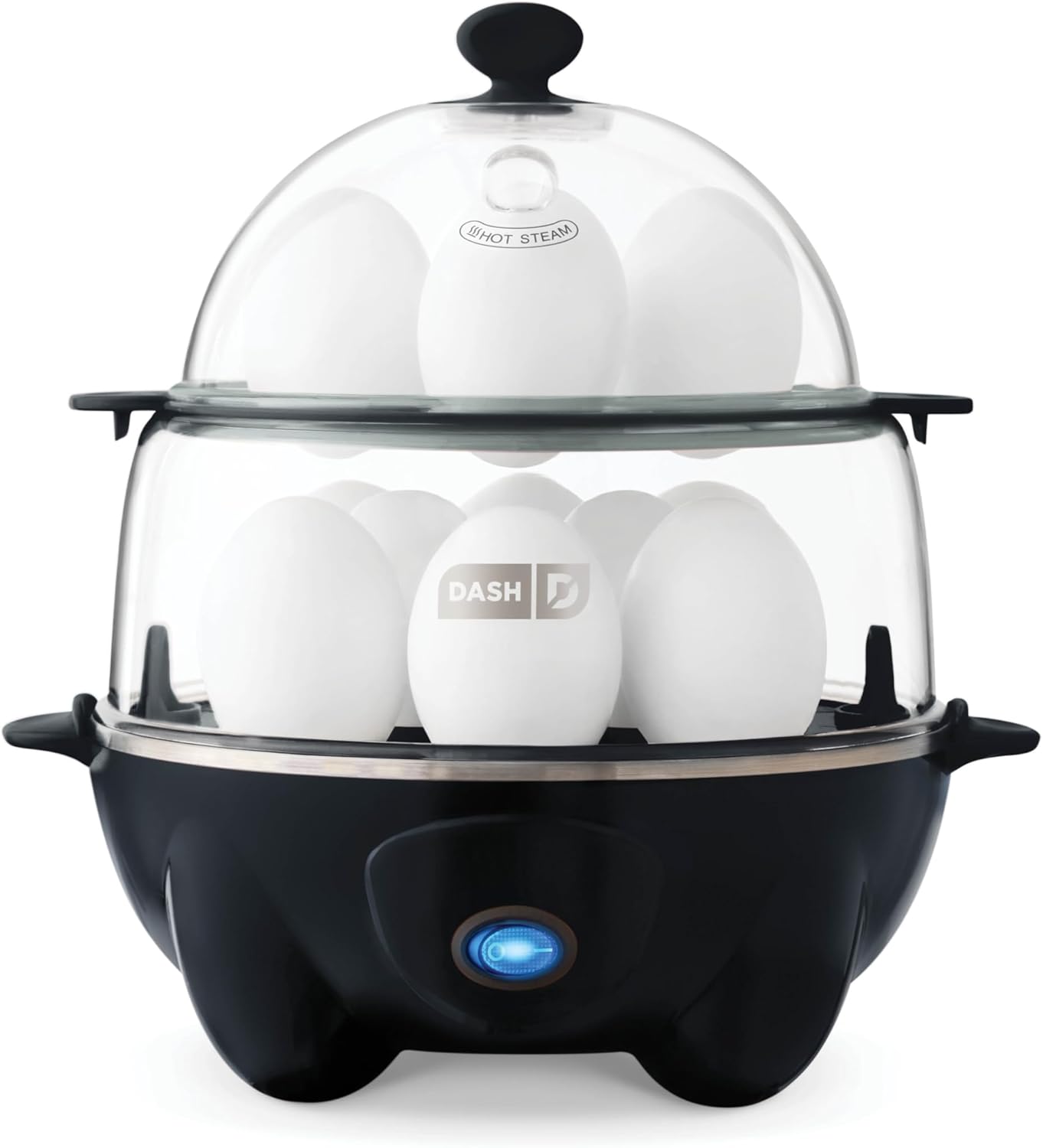 DASH Deluxe Rapid Egg Cooker for Hard Boiled, Poached, Scrambled Eggs, Omelets, Steamed Vegetables, Dumplings & More, 12 capacity, with Auto Shut Off Feature - Black