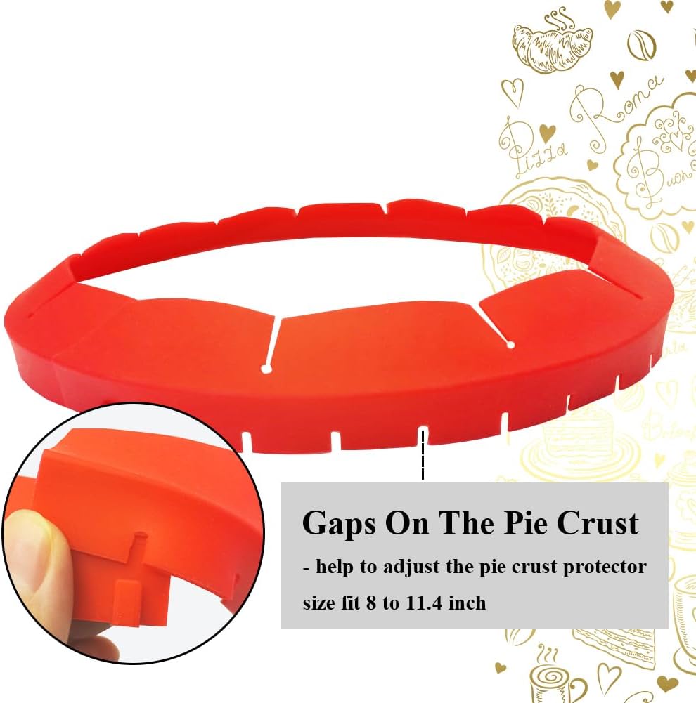 Adjustable Pie Crust Shields, Silicone Baking Protectors, Cover Ring Tools Fits 8-11.4 Inch Pies, Baking Pie Pizza Crust Shield Protector Cover for Edges ﻿ (Red)