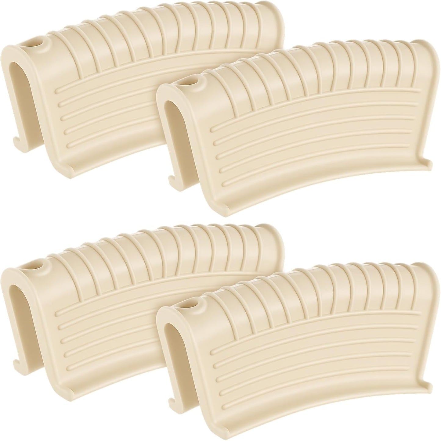 Patelai 4 Pcs Silicone Assist Hot Pan Handle Holder Pot Handle Covers for Cast Iron Skillets Holder Sleeve Nonslip Heat Resistant Pan Cover for Enameled Griddles Casserole Frying Cookware (Beige)