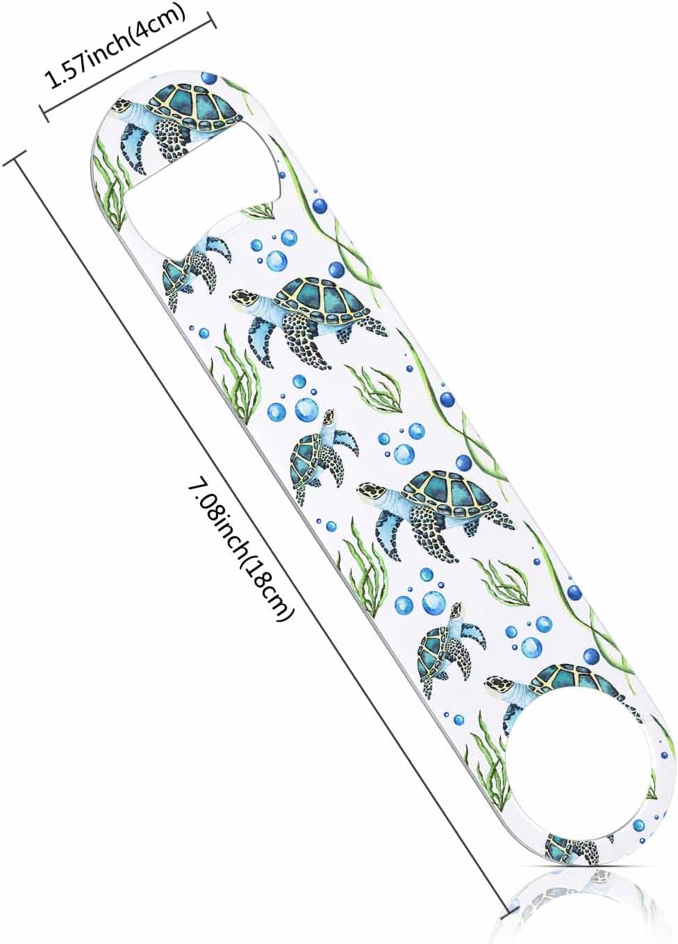 Watercolor Turtles Stainless Steel Bottle Opener Swimming Green Seaweed Blisters Freedom Leisure Ocean Animals Flat Beer Bottle Opener Keychain for Home Kitchen Bar Restaurant Party Gift