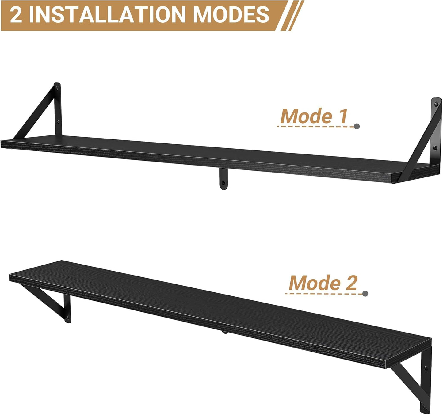 Heimlove Floating Shelves for Wall, 36 Inch Long Wood Floating Bookshelf Set of 3, Wall Mounted Hanging Shelf for Bathroom Bedroom Kitchen, Black