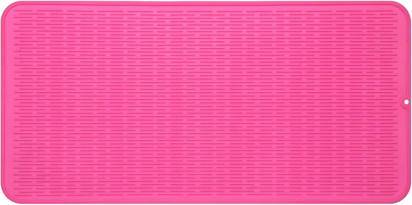 Silicone Dish Drying Mat for Multiple Usage,Easy clean,Eco-friendly,Heat-resistant Silicone Mat for Kitchen Counter or Sink,Refrigerator or Drawer Liner Rose 5XL 36inches x 18inches