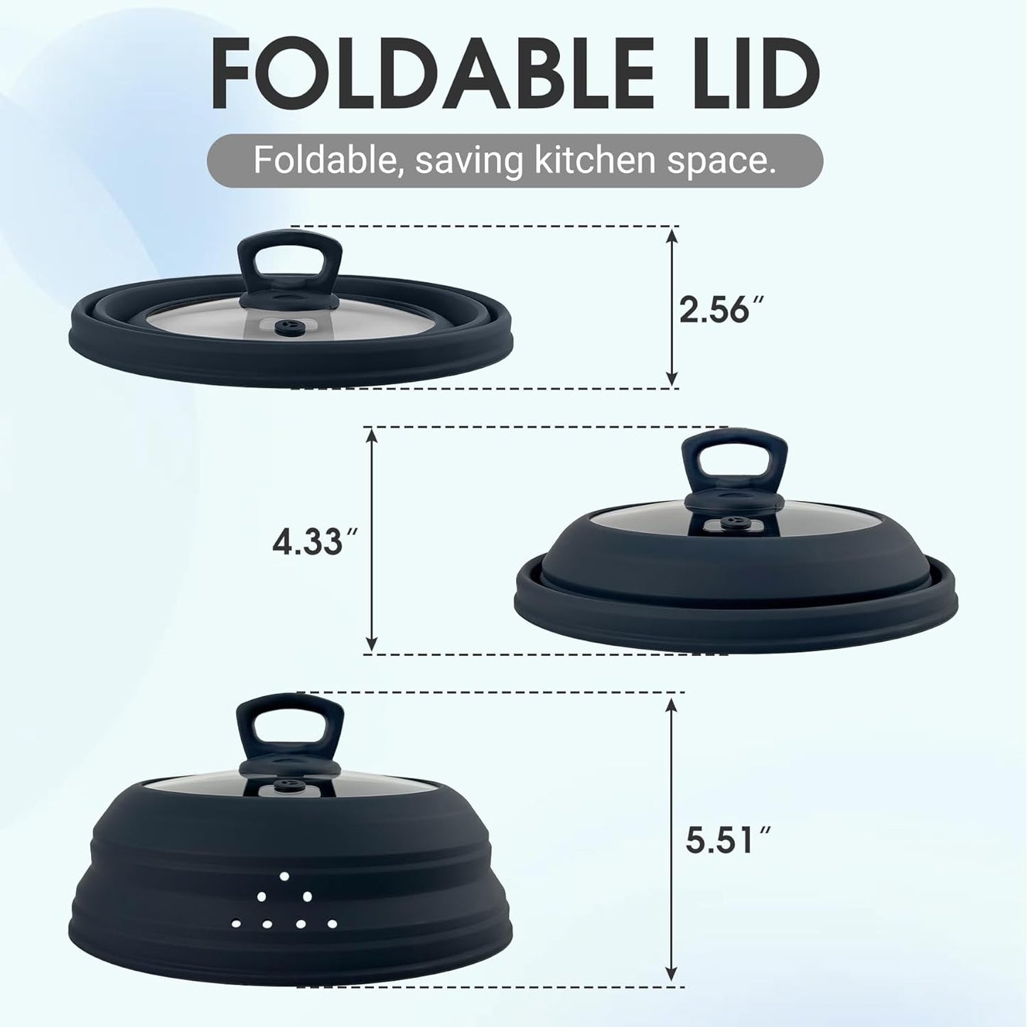 Microwave Splatter Cover Collapsible Silicone & Tempered Glass 10.8 Inch Microwave Cover for Food Splatter Guard with Steam Vents Dishwasher Safe Fits Bowls, Plates & Pots (Gray)