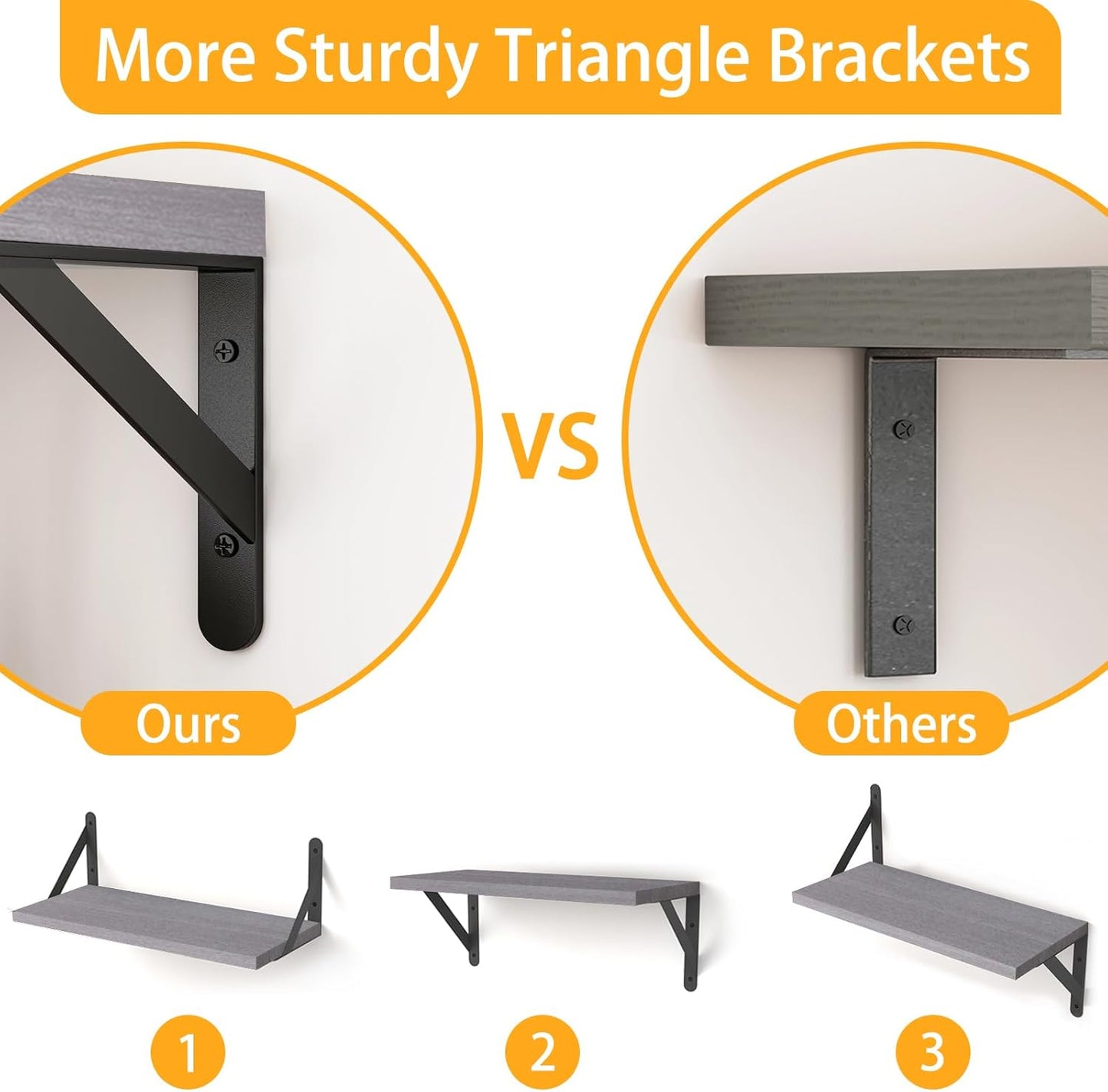 YGEOMER 16.5 Inch Floating Shelves for Wall, Farmhouse Wall Shelves for Bedroom, Bathroom Storage, Living Room and Kitchen Decor (Set of 6 Grey)