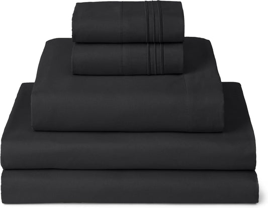 Mellanni Split King Sheets Set - 5 PC Iconic Collection Bedding - Hotel Luxury, Extra Soft, Cooling Bed Sheets - Wrinkle, Fade, Stain Resistant (Split King, Black)