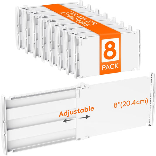 Lifewit 8 Pack Deep Drawer Dividers 8" High, 13.8-22.5" Adjustable Dresser Drawer Divider, Plastic Drawer Organizer for Clothes, Tall Drawers Separators for Dresser, Kitchen, Bedroom, Bathroom, Office