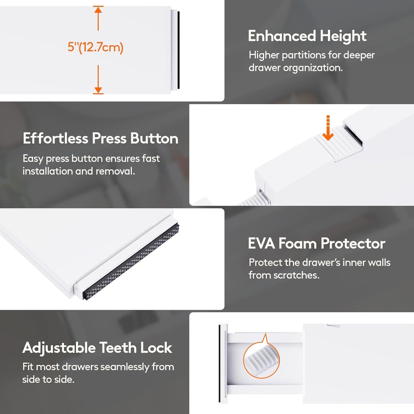 Lifewit 8 Pack Drawer Dividers 5" High, 13.5-22" Adjustable Clothes Organizers, Expandable Dresser Separators in Bedroom/Bathroom/Kitchen/Office