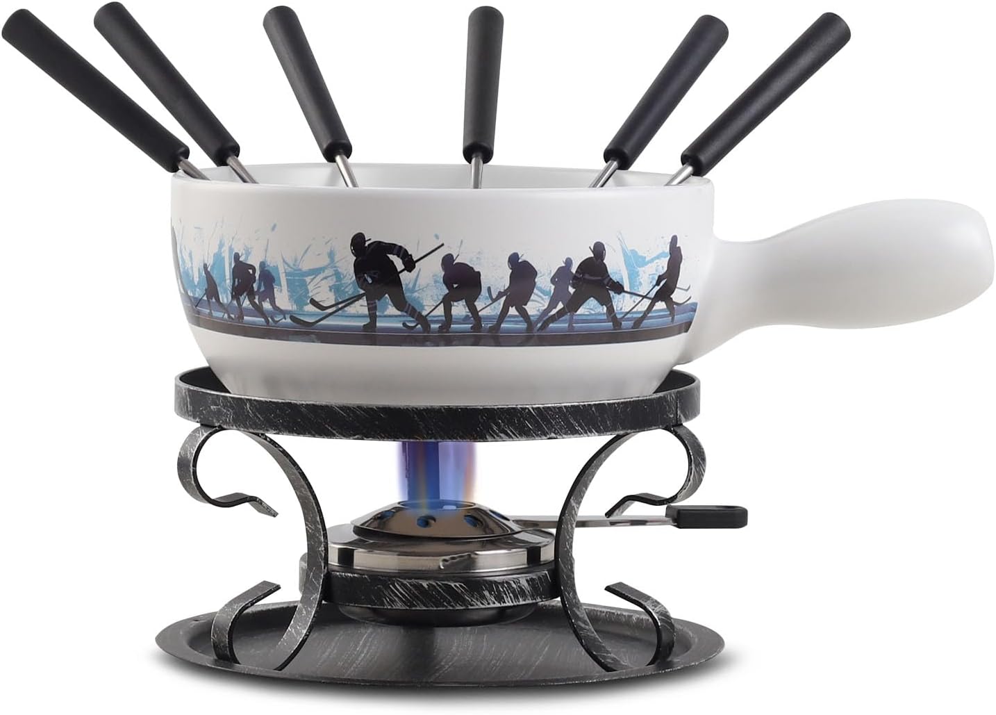 Artestia Swiss Fondue Set for Party - 2L Large Capacity Cheese Fondue Pot Melting Chocolate, Ceramic Fondue Pot, 6 Fondue Forks, Christmas, Wedding Gifts (Icebound Eagles)