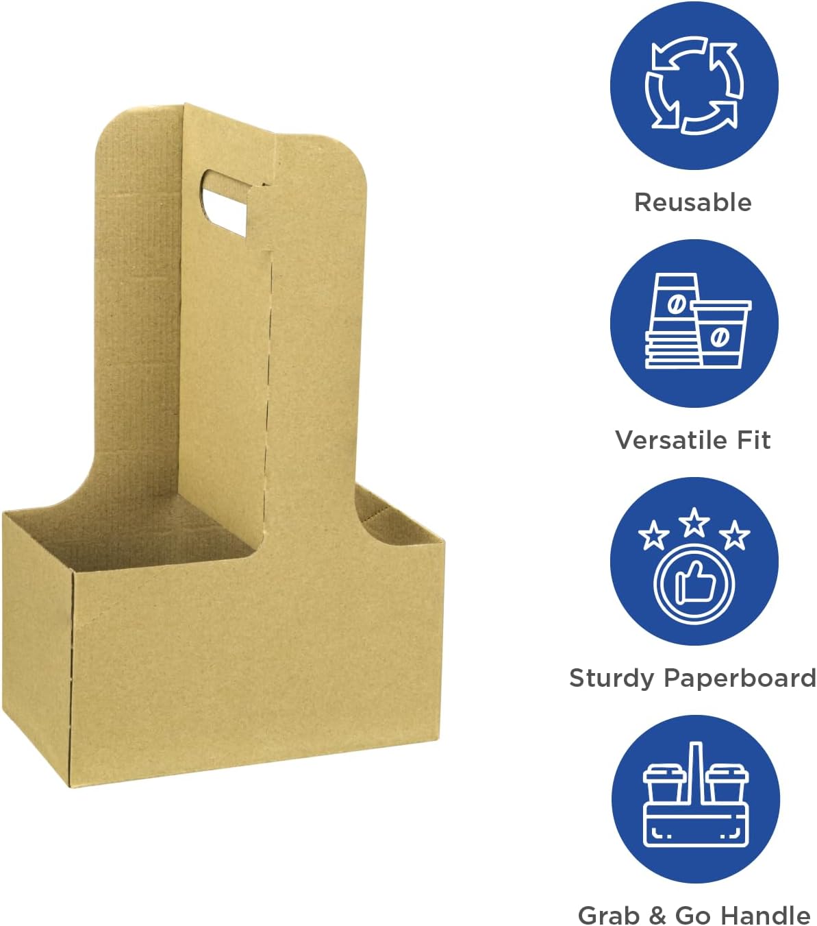 Karat Paperboard Drink Carrier with Handle - Sturdy Kraft Coffee Cup Carrier for Hot/Cold Beverages, Fits 10-32 oz Cups - Eco-Friendly, Disposable to-Go Drink Holder (2-Cup)