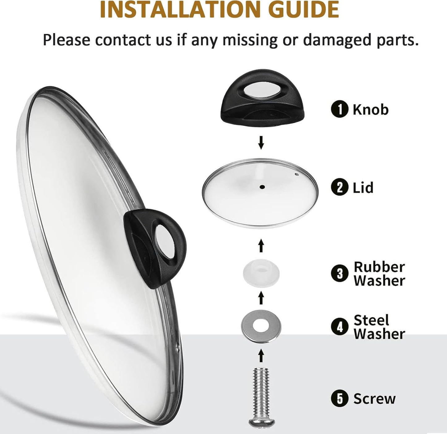 Glass Lids for Pot and Pan, 8, 9.5, 10.25, 11, 12, 12.6, 13.5, 14 Inch Tempered Replacement for Covers Kitchen Cookware, Frying Pan, Wok, Skillet (12 Inch)