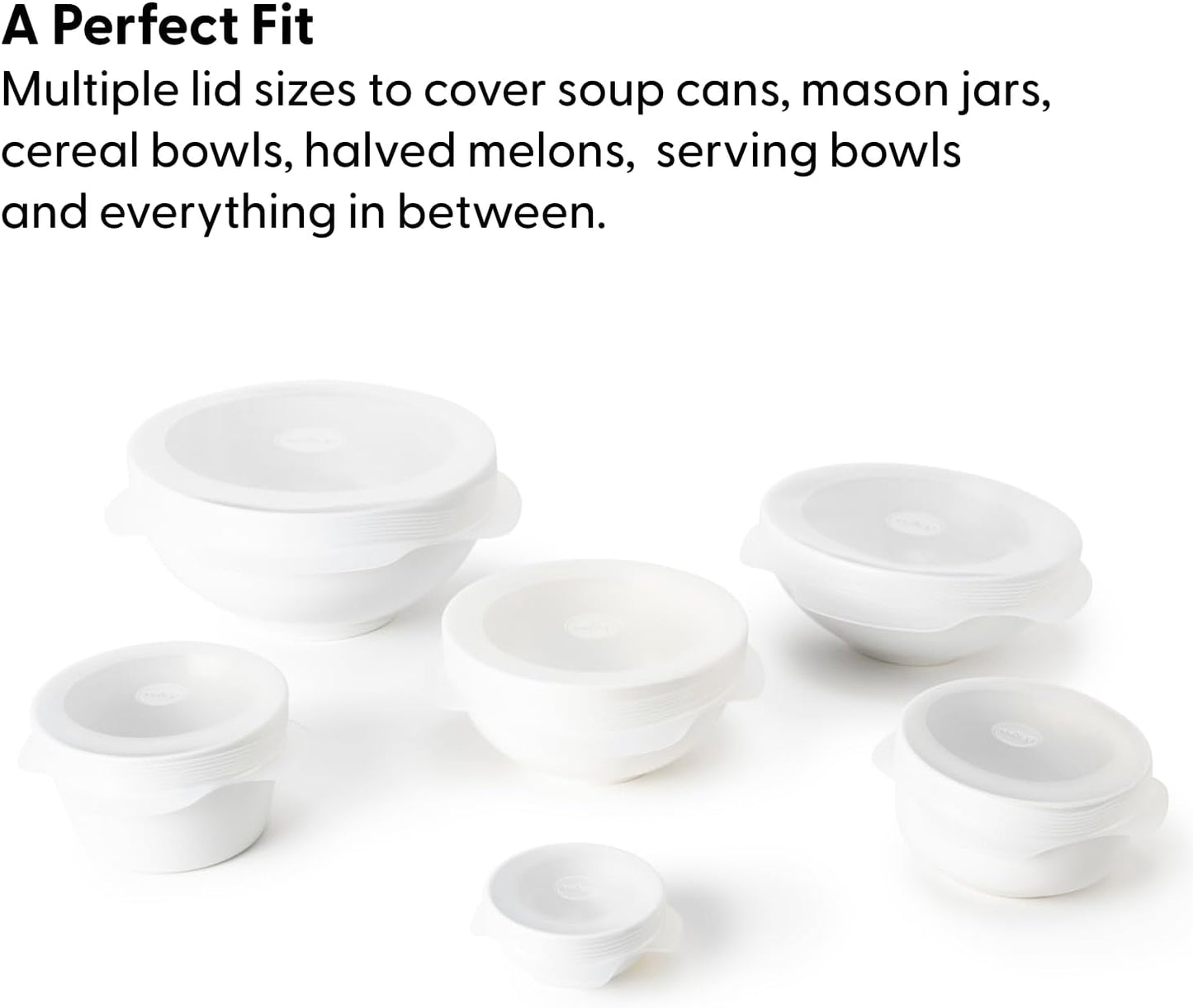 W&P Reusable Silicone Stretch Lid, Set of 6 Circular Lids, Dishwasher Safe, Freezer Safe, LFGB/Premium Materials, Microwave Safe, Clear