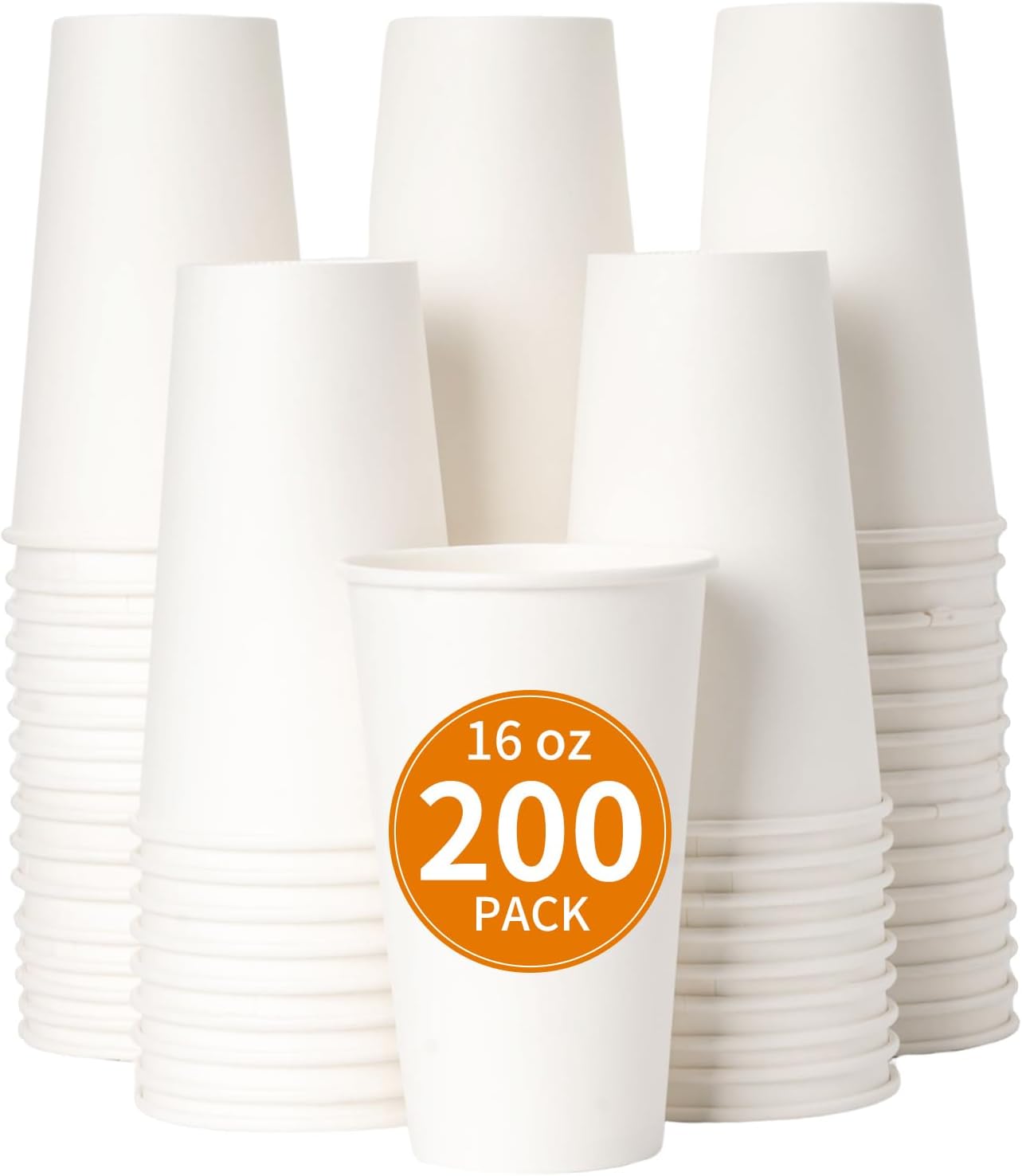 YEEHAW 16 oz 200 Pack Disposable Paper Coffee Cups, Bulk White Hot to Go Cups for Hot Coffee, Hot Liquid, Chocolate, Juice, Hot Beverage Drinkings, Ideal for Cafes, Bistros, Office and Family