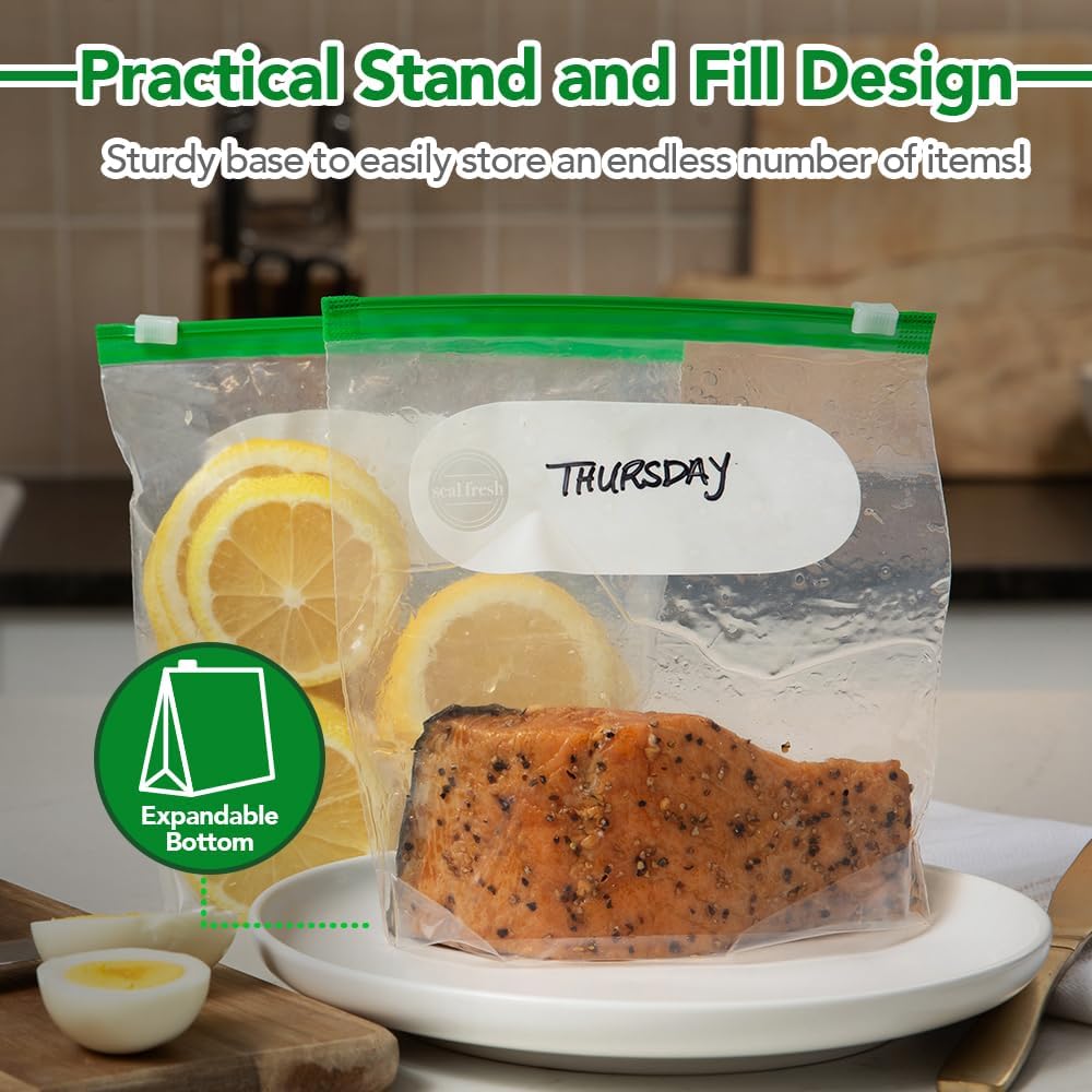 Pint Slider Storage Bags 200 Pack — Reusable Freezer Bags with Expandable Bottom, BPA Free, Microwave Safe, Clear Pint Food Storage Bags