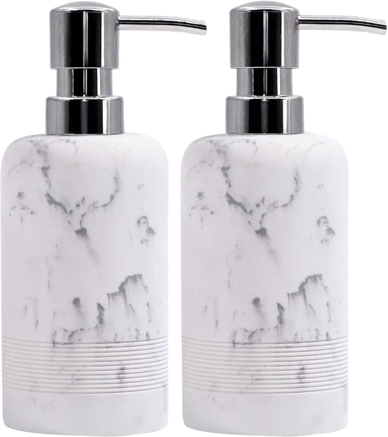 Resin Soap Dispenser Sets, 2 Pcs Heavy Lotion Dispensers,10.8oz Refillable Liquid Soap Dispensers with Rust-Proof Pump for Bathroom Countertop or Kitchen, Artificial Marble White