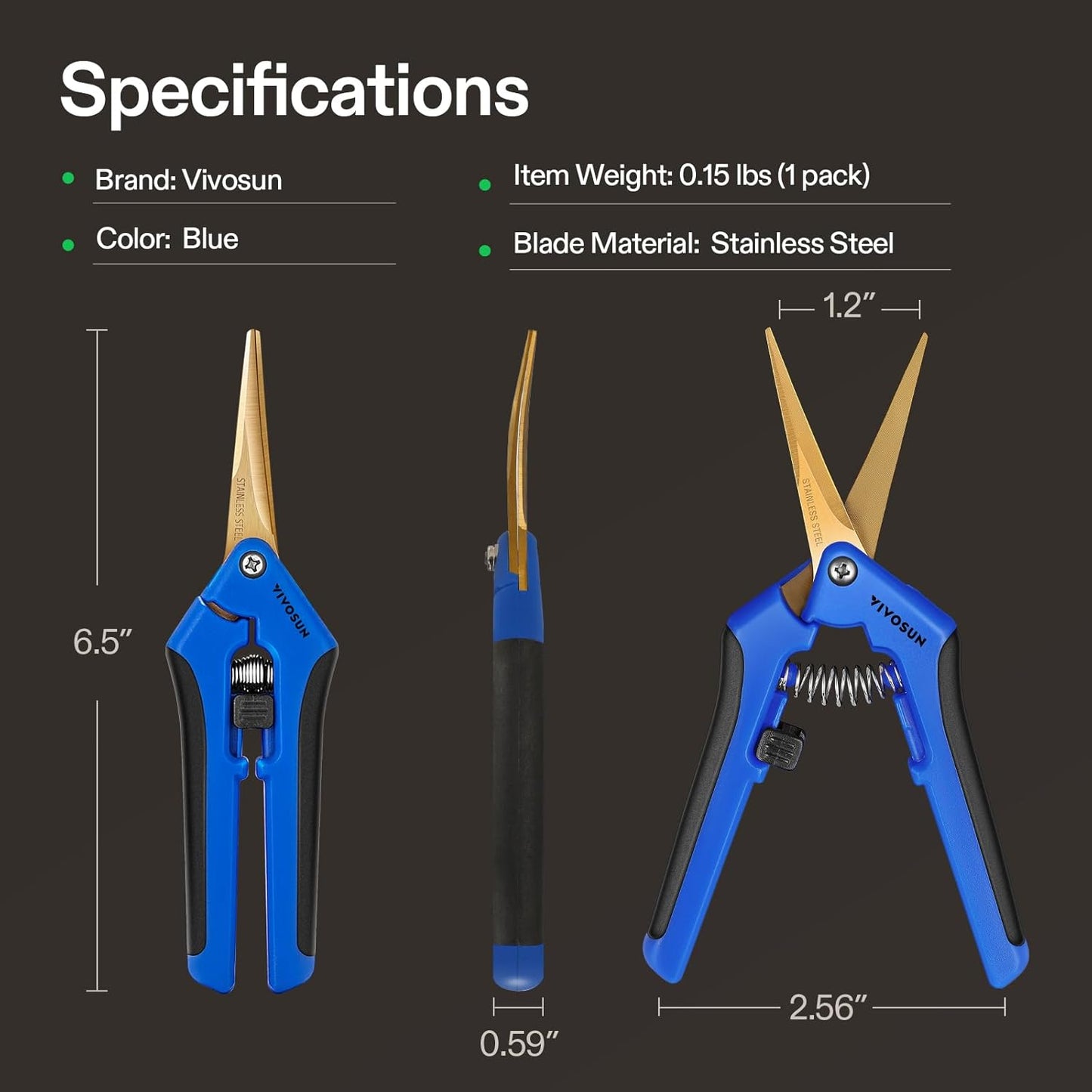 VIVOSUN 6-Pack 6.5 Inch Gardening Scissors Hand Pruner Pruning Shear with Titanium Coated Curved Precision Blades