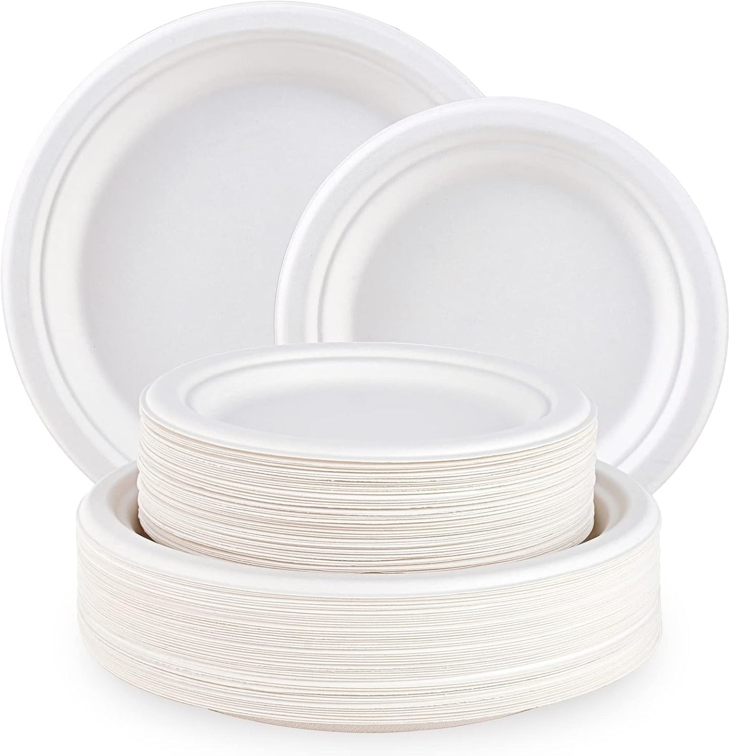 ECOLipak 120 Pack Compostable Paper Plates, 9 inch and 7 inch Heavy Duty Disposable Paper Plates, Eco friendly Sugarcane Biodegradable for Party Dinner Birthday