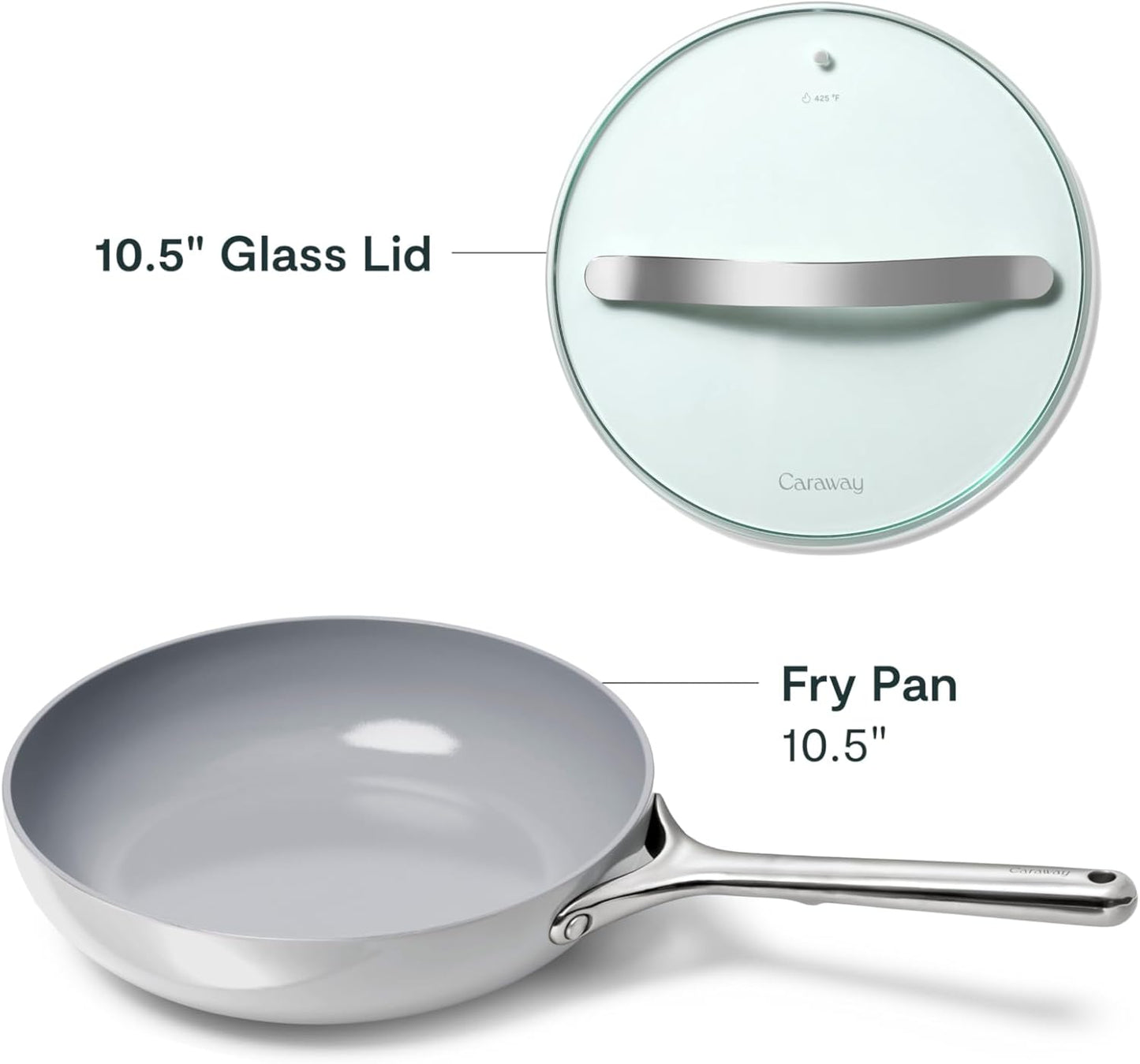 Caraway Nonstick Ceramic Frying Pan With Glass Lid (2.7 qt, 10.5") - Non Toxic, PTFE & PFOA Free - Oven Safe & Compatible with All Stovetops (Gas, Electric & Induction) - Gray