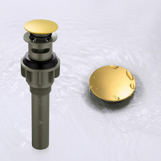 Pop Up Drain with Overflow, ARCORA Brushed Gold Bathroom Sink Drain, Pop Up Drain for Vessel Sink