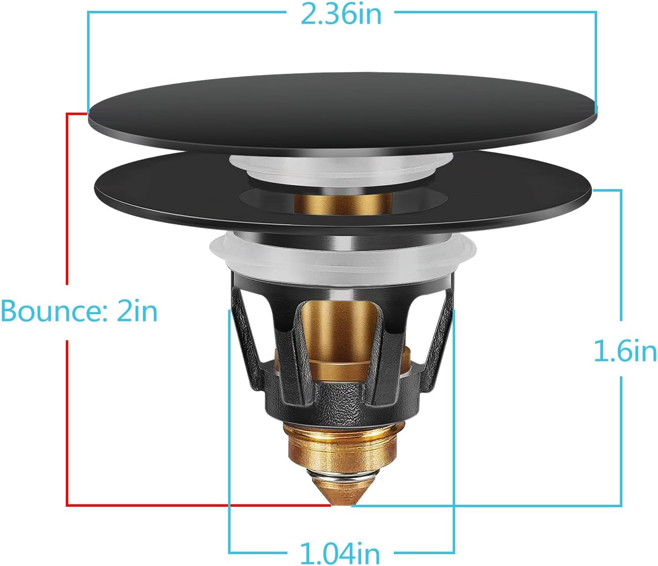 Universal Bathroom Sink Stopper in Brass, 1.04-1.97 Inch Pop Up Basin Sink Drain Stopper, Sink Drain Strainer with Anti Clogging Filter Hair Catcher, Large Lid Black