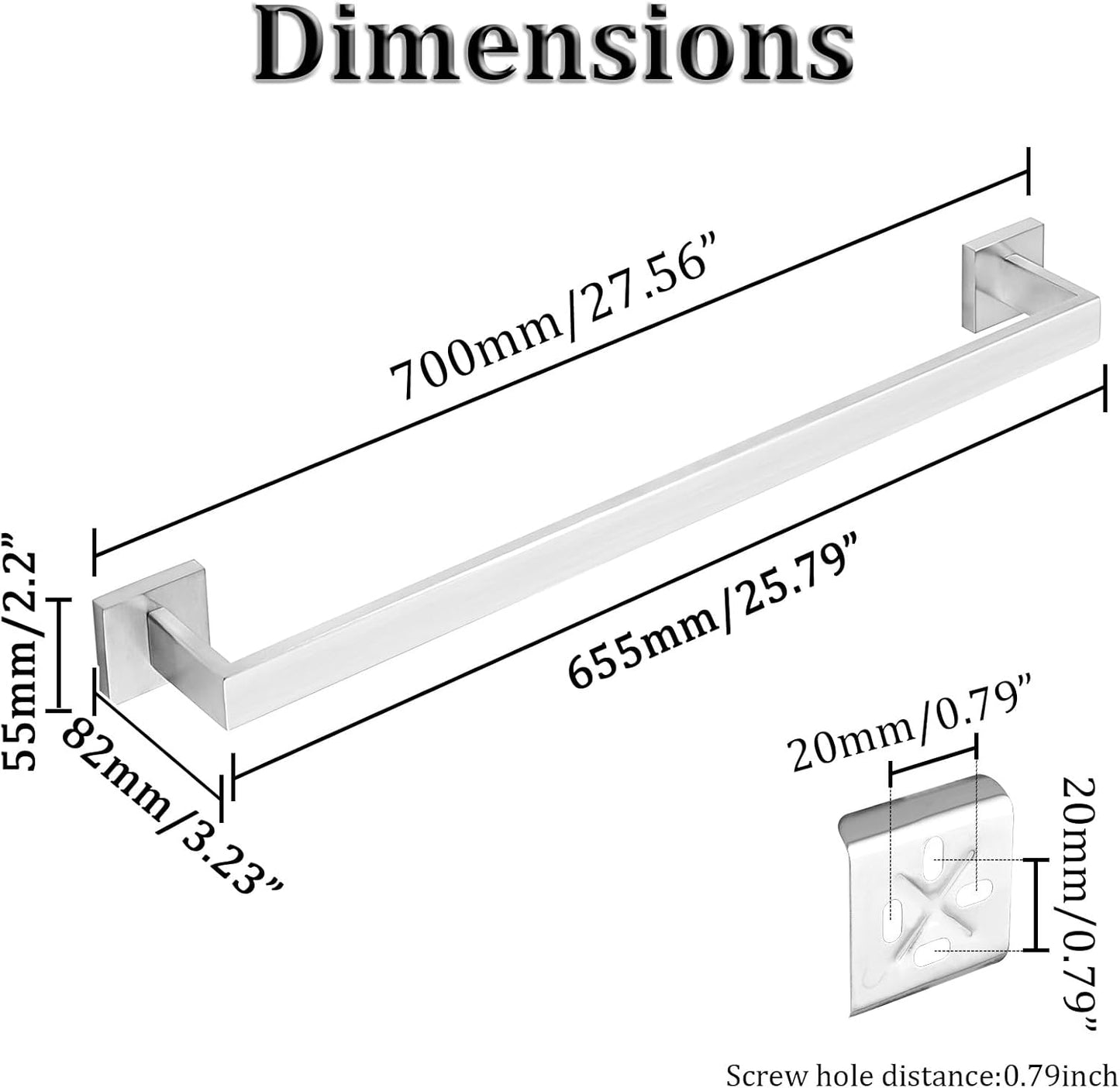 Alise Brushed Nickel Towel Bars,27.56 Inch Towel Holder Towel Racks for Bathroom and Lavatory,SUS304 Stainless Steel Hand Towel Hanger Rail Wall Mount,Useable Length 25.79 Inch Towel Bar, GYT070-LS