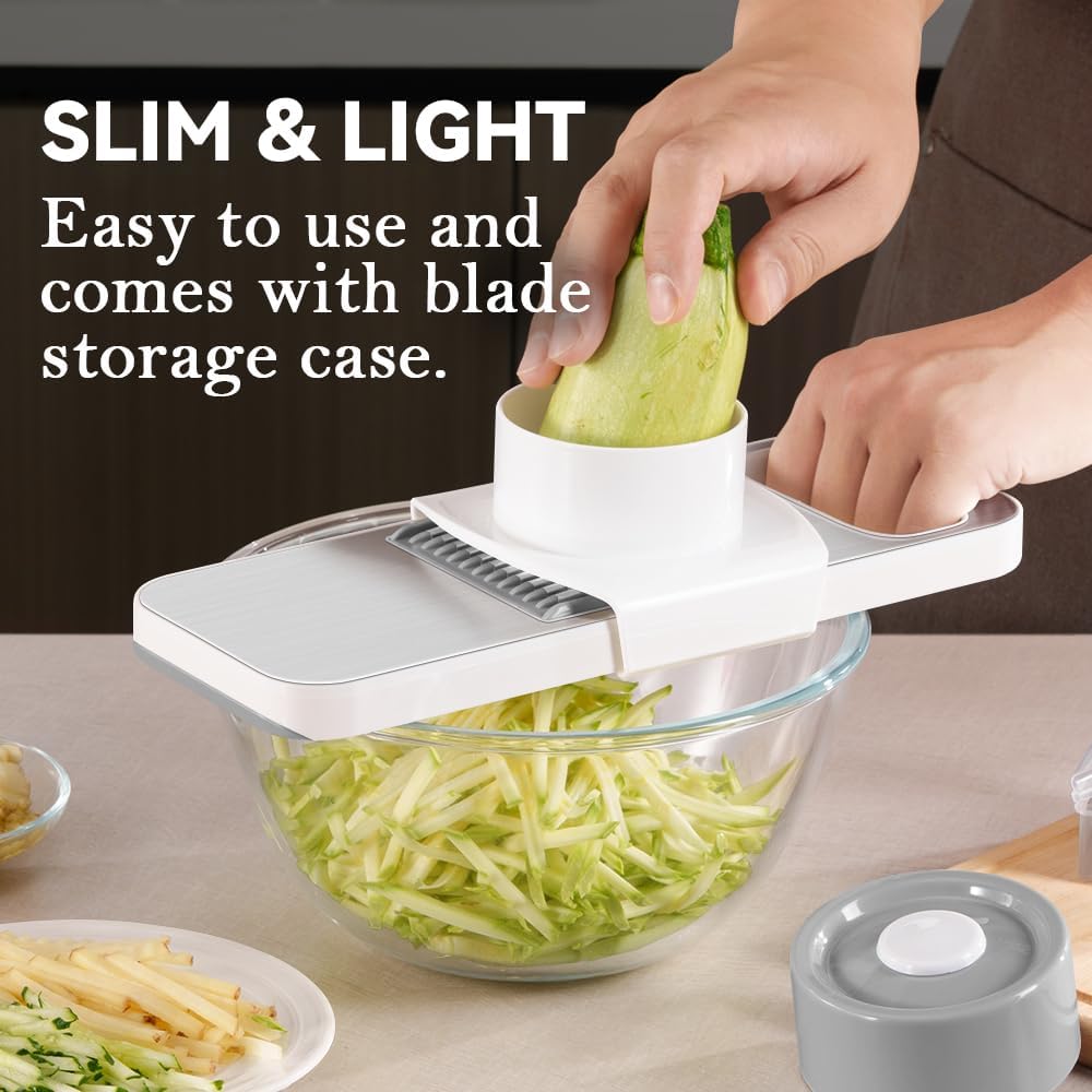 KEOUKE Multifunctional Mandoline Slicer Stainless Steel Surface - Interchangeable 6 Blades, Magnetic Back Handheld Vegetable Cutter with Hand Guard for Kitchen, Onion, Garlic, Safe Food Slicer