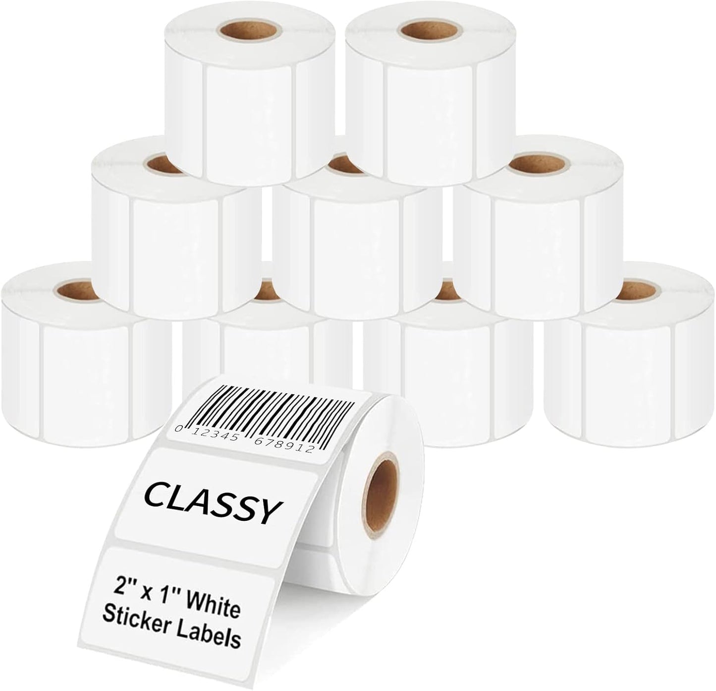 CLASSY 2" x 1" Direct Thermal Labels, 13000 Self-Adhesive Barcode Labels,Compatible with Rollo, Zebra Label Printers.