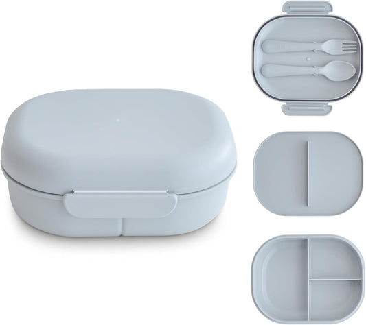 mushie Kids Bento Lunch Box | 3-Compartment & Removable Divider + Fork & Spoon Utensils | Great For Meals, School, Snacks On-the-Go | Dishwasher Safe (Cloud)