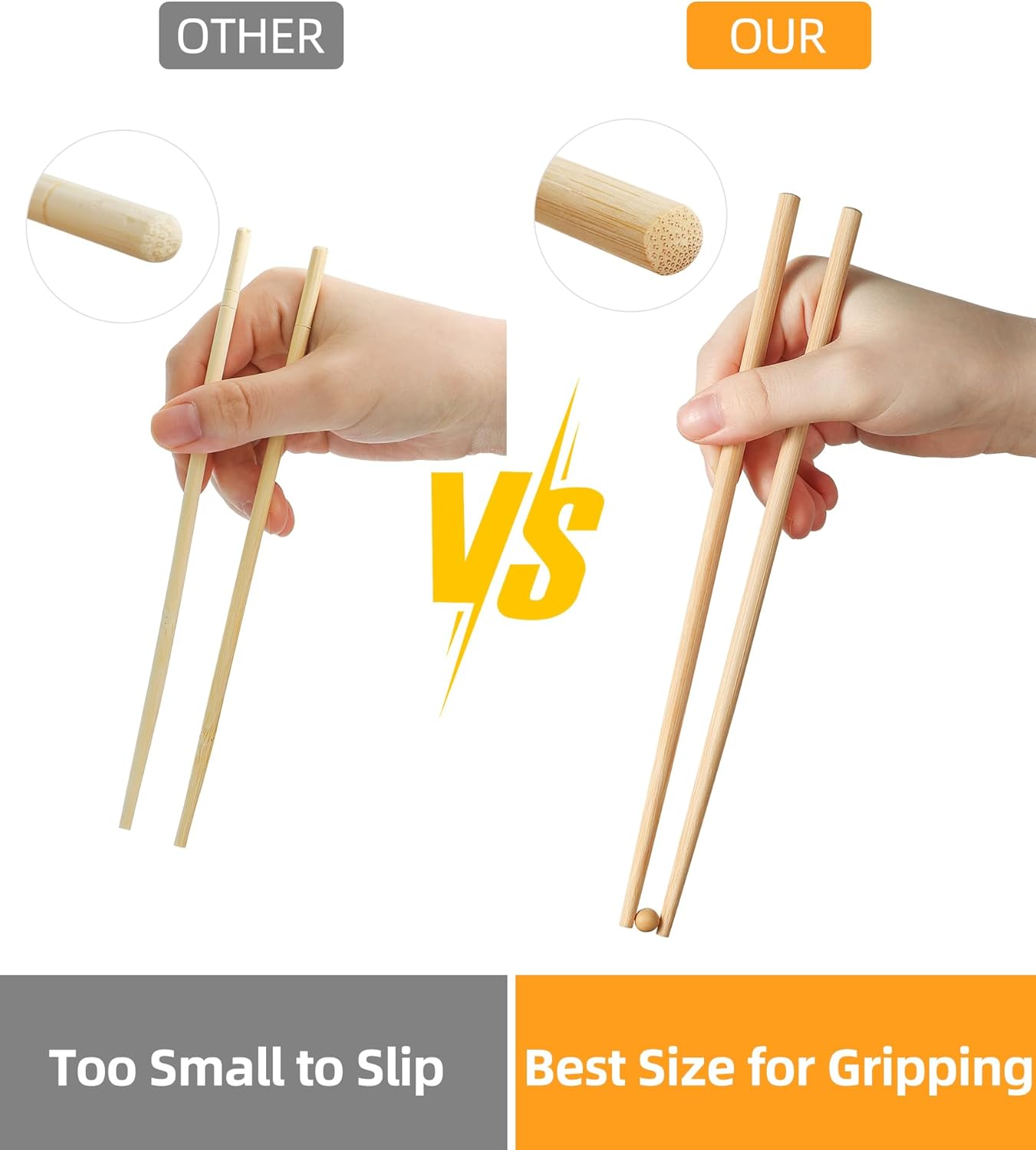 200Pairs Bamboo Chopsticks Disposable | Individually Wrapped | Bulk | Separated | Round | Premium Quality-（9.45in)