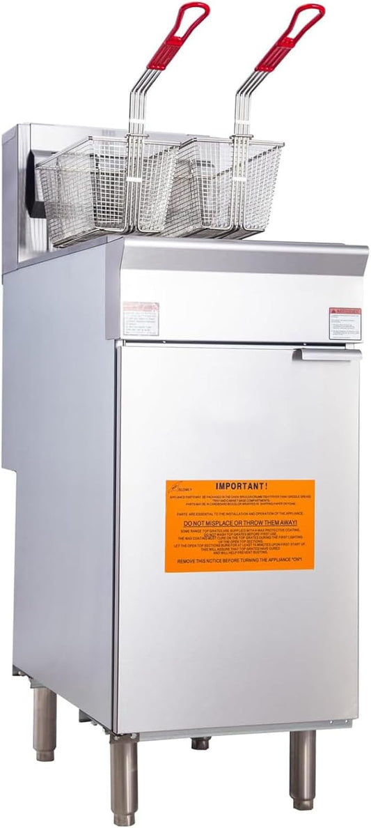 CLIVIA Liquid Propane Deep Fryer, Commercial Floor Fryer with 2 Baskets, 55 lb. Capacity with 4 Burners, 120,000 BTU Propane Fryer for Restaurants