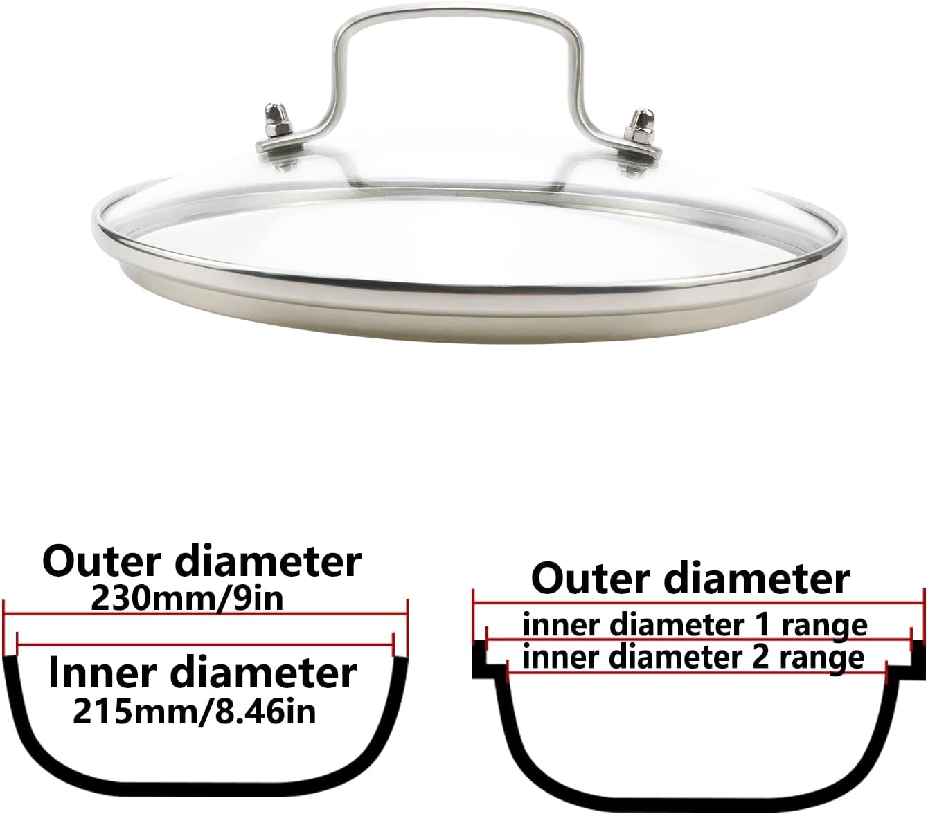 Antrader Tempered Glass Lid,9" Glass Covers for Pots,Pans and Skillets,1Set,Clear