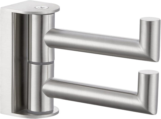 APLusee Brushed Nickel Double Swivel Towel Hook, 304 Stainless Steel Folding Clothes Hanger with Multi 2 Rotating Arms, Wall Mounted