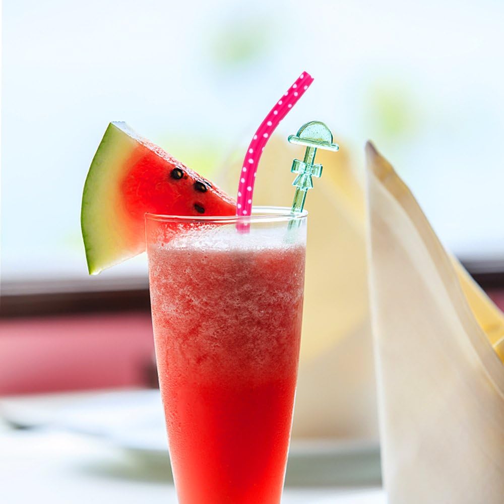 JANYUN 30 Pieces Reusable Plastic Straws BPA-Free 9" Colorful Printing Hard Platic Stripe Drinking Straw for Mason Jar Tumbler Family or Party Use Cleaning Brush Included(Random Pattern) (Bent)