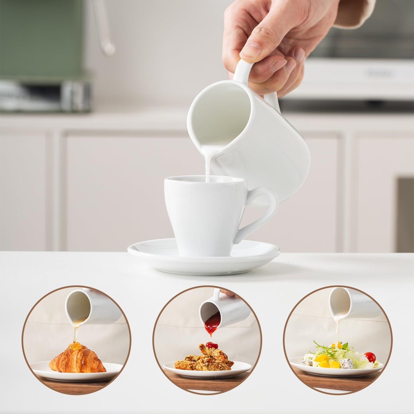 Sugar and Creamer Set, 4 Piece with Creamer Pitcher, Sugar Bowl with Lid and Spoon, Sugar Cube Tongs, for Coffee Accessories, Ceramic Coffee Serving Set