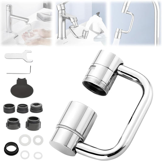 Universal Sink Faucet 1440° Rotatable Faucet Aerator Extension, U Shaped Faucet Extender for Toddlers 2 Modes Adjustable, Flexiflow 1080° Rotating Faucet Extender for Bathroom Sink/Kitchen(Silver)
