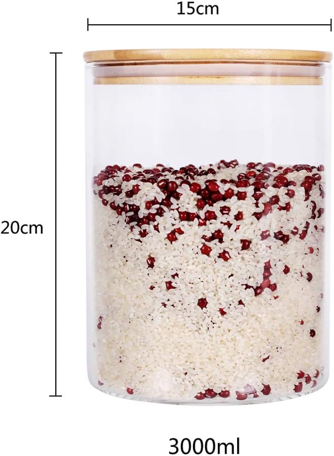 Large Glass Food Storage Container, 100 FL OZ (3000ml) Glass Food Canister with Airtight Bamboo Lids for Your Pantry, BPA-Free Cereal Dispenser Jars for Spaghetti Pasta, Powder, Tea, Coffee