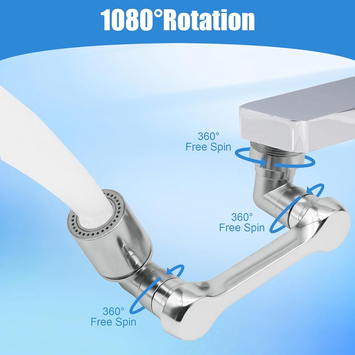 1080° Swivel Faucet Extender, 2 PCS Sink Aerator Attachment with Dual Spray Modes, Rotatable Robotic Arm for Kitchen and Bathroom, Splash Filter Extension for Hand, Face, and Hair Washing