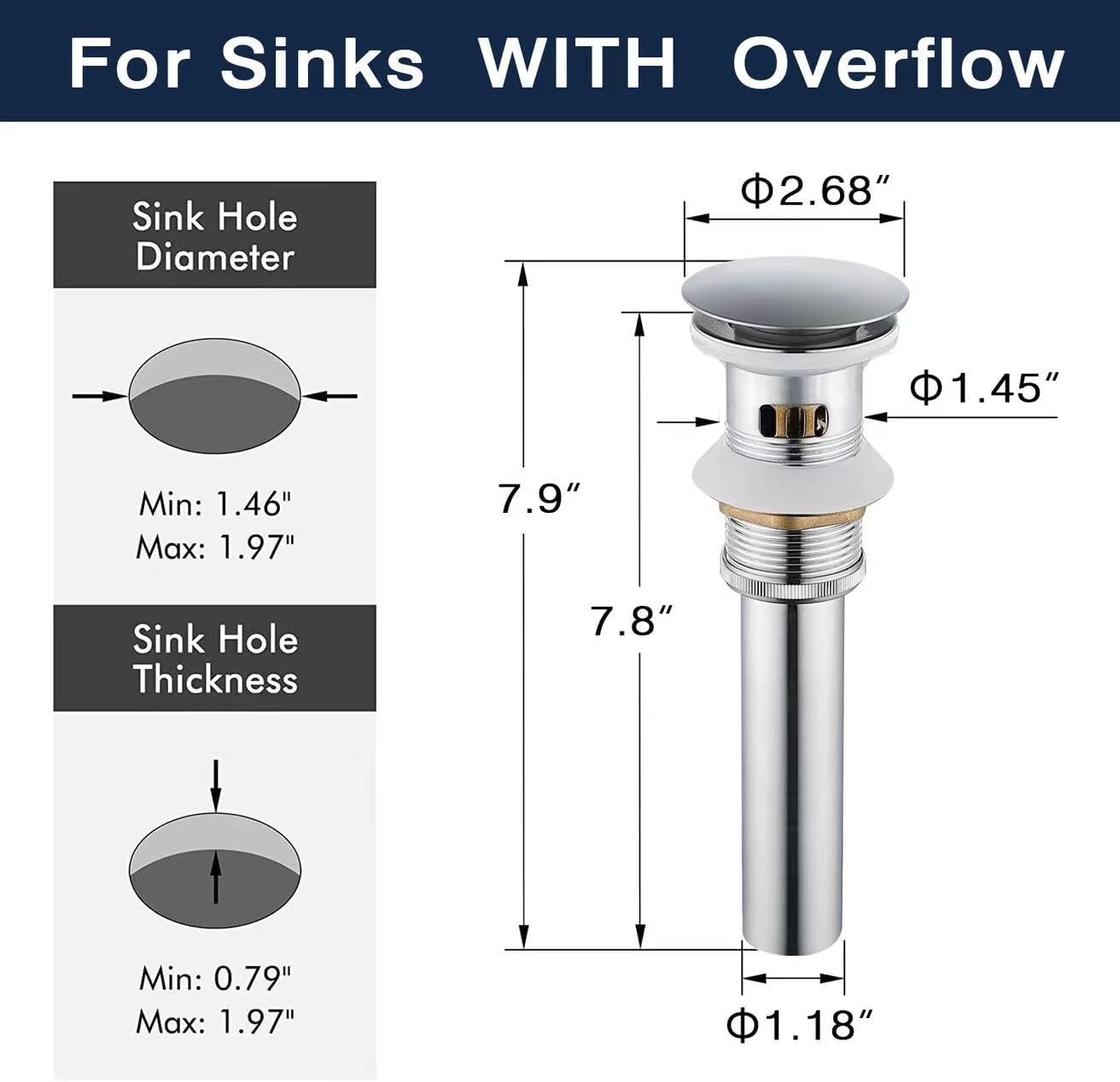 Brushed Nickel Stainless Steel Pop up Drain for Bathroom Sink with Detachable Basket Bathroom Sink Drain with Overflow Sink Drain Strainer