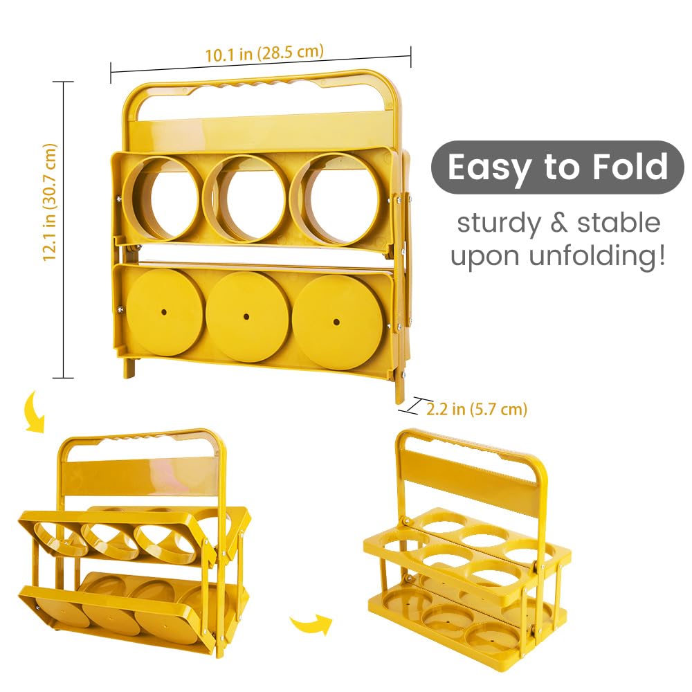 Bodaon 6 Cup Drink Carrier with Handle, Plastic Cup Holders for GrubHub/Doordash Delivery, Reusable Foldable Car Drink Caddy, Leakproof Food Delivery Accessories, 360° Secure Grip, Yellow